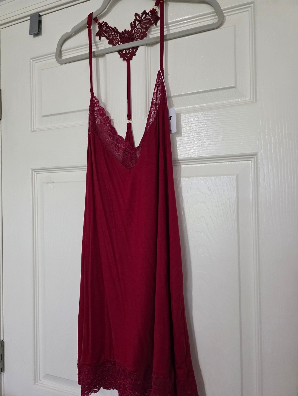 Lace Front Lingerie Slip Dress Open Crochet Rqcerback Straps Lace Trim Size XL